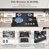 TopStrong 60cm Gas Hob 4 Burner Glass Black Built-in NG/LPG Compatible 8060W view 6