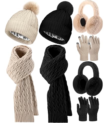 8-Piece Winter Accessories Set with Pompom Beanie, Scarf, Touch Screen Gloves, Suhine 8 Pcs Winter Hat Scarf Gloves Earmuff Set Knit Beanie  main image 2