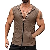Aiyino Men's Workout Hooded Tank Tops Zip Up Sleeveless Gym Shirts Muscle Cut Off T Shirt Bodybuilding Hoodies
