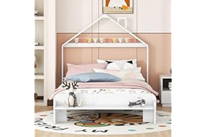 Harper & Bright Designs Full Size Bed Frame for Kids,Wood Full Bed with House-Shaped Headboard and Footboard Bench, Full Size Platform Bed for Girls Boys,No Box Spring Needed,White