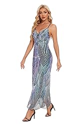 Women's V Neck Spaghetti Straps Sequin Sparkly