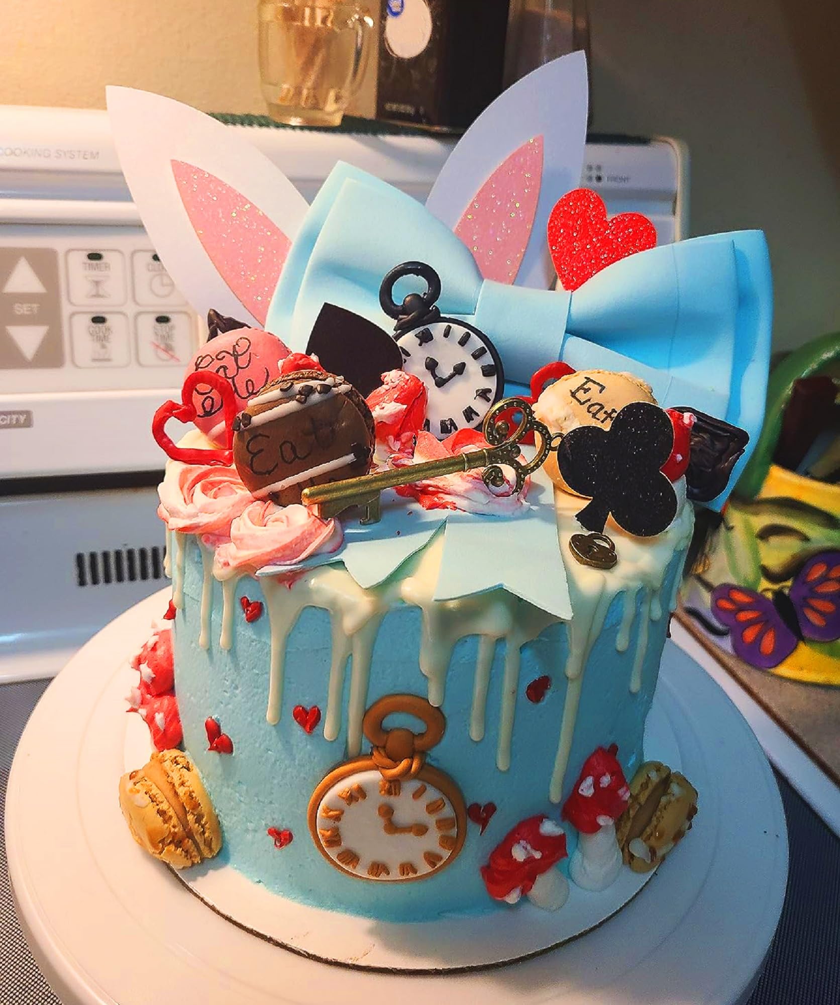 Photo 1 of LaVenty Alice Cake Decoration Party Supplies Favors Bunny Birthday Cake Decoration Alice in Onederland Cake Topper Birthday Baby Shower Decoration