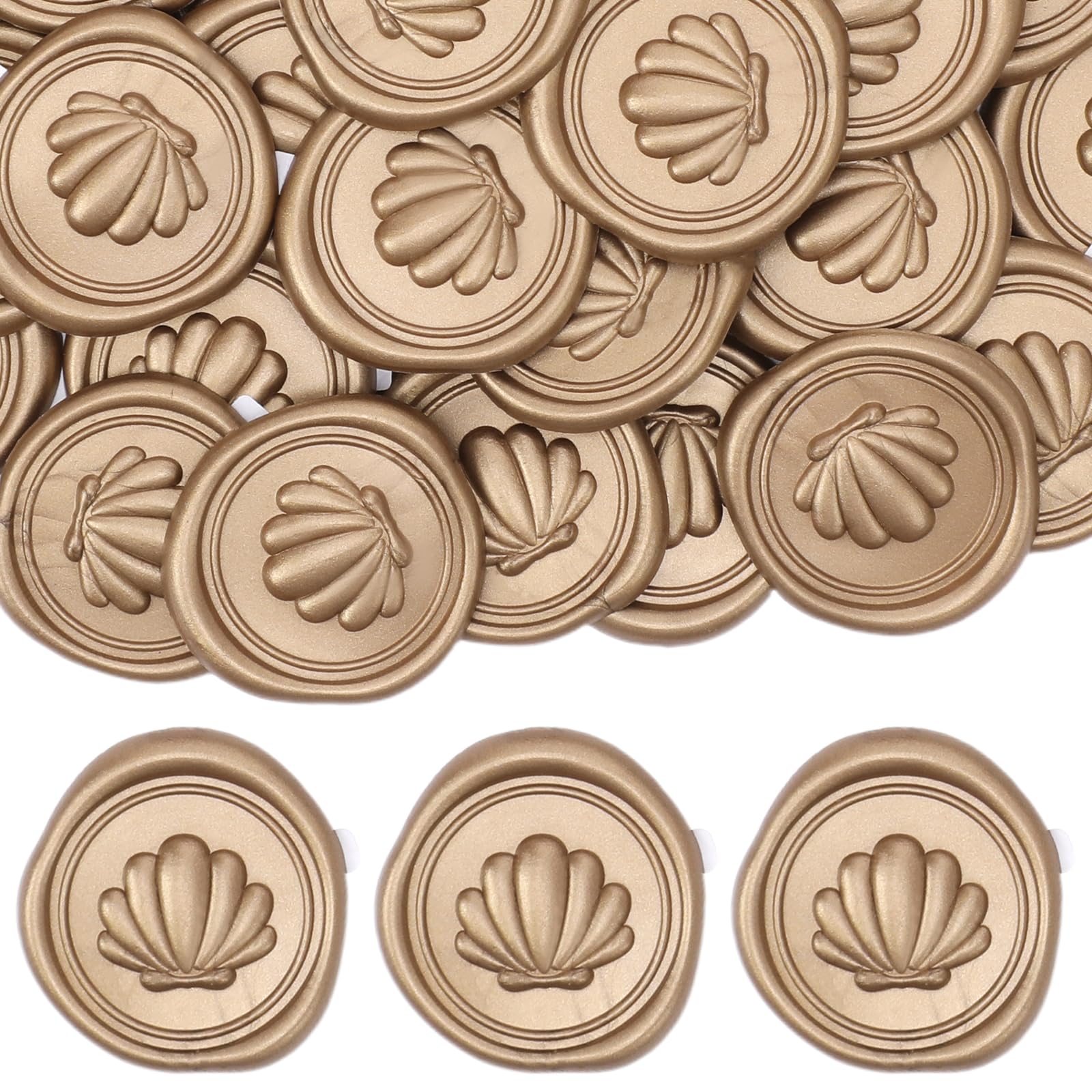 Photo 1 of Gold Shell Wax Seal Stickers - 50 Pcs Antique Seashell Wedding Invitation Wax Seal Stickers for Beach Party, Golden Vintage Embossed Sealing Sticker for Letter Gift Wrapping Christmas