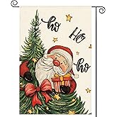 Tikeciti Christmas Tree Santa Claus Welcome Garden Flag 12x18 Inch Double Sided, Xmas Holiday Winter Burlap Small Yard Flag Farmhouse Flags Seasonal Patio Outdoor Outside Decoration
