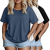 Evervibe 3 Pack Women's Plus Size Half Sleeve Shirts Crew Neck Irregular Hem Tops Loose Fit Casual Basic Tees