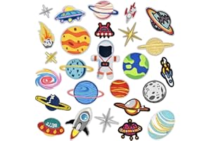 Kioiner 26 Pcs Iron on Patches, Solar System Space Planets Astronaut Embroidered Patch Colourful Sew On Patch Appliques Stick