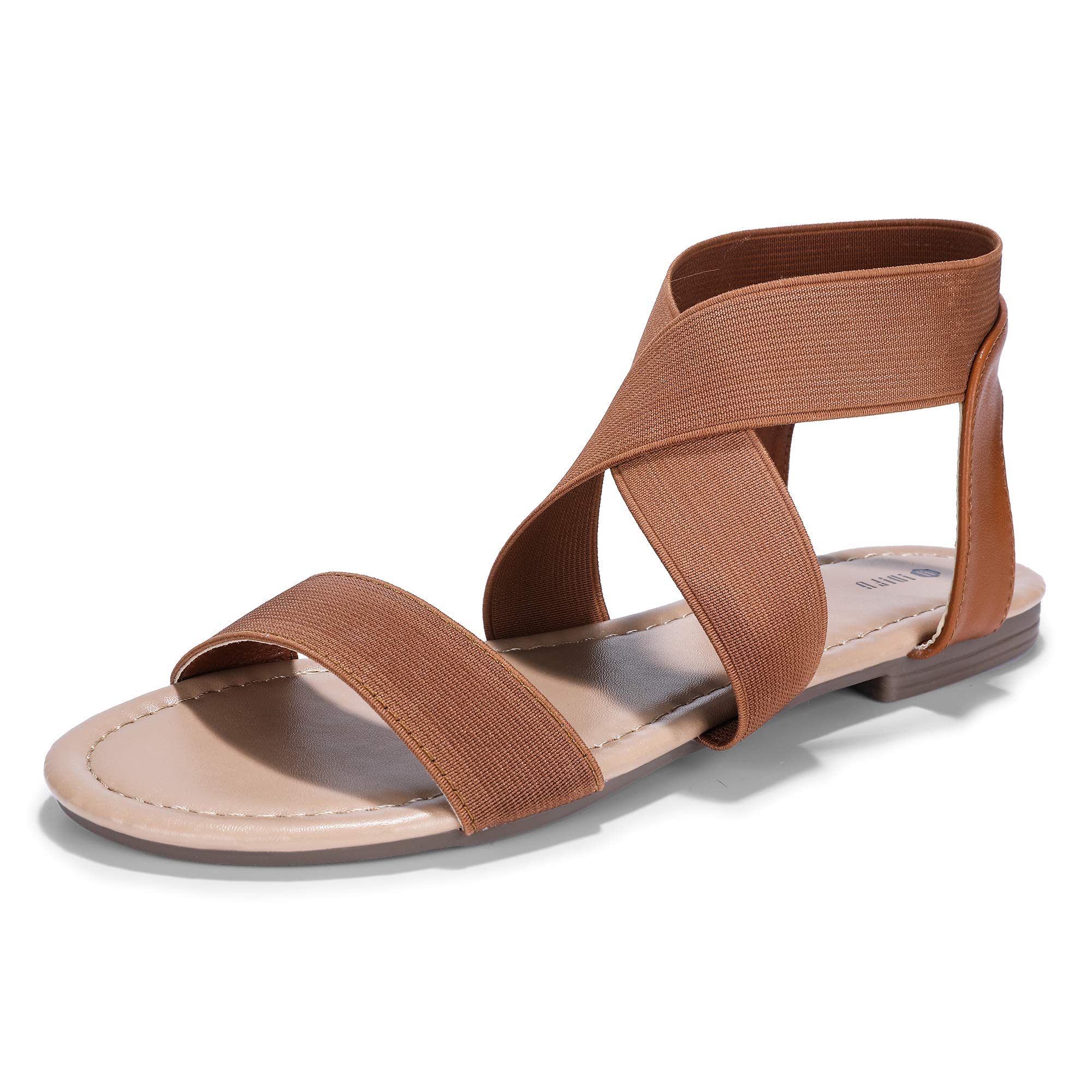 IDIFU Women's Elastic Flat Sandals Criss-Cross Open Toe Ankle Strap Summer Shoes