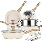 PekGema 14 Pcs Ceramic Cookware Sets, Pots and Pans Set Nonstick, Non Toxic Healthy Non stick Kitchen Cooking Set, Induction Cookware with Frying Pan Set, PFAS PTFE PFOA FREE, White