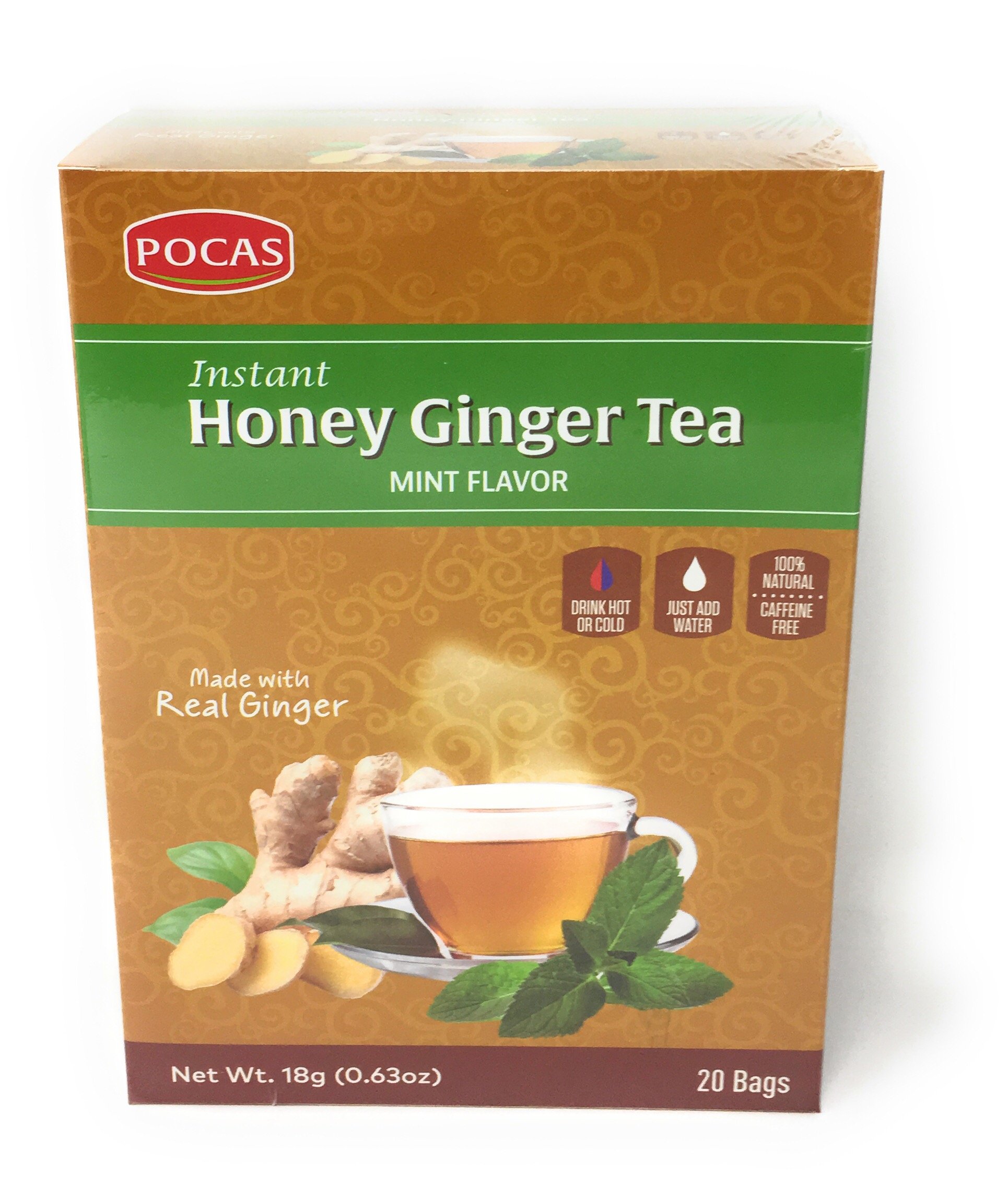 Pocas Instant Honey Ginger Tea with LEMON Caffiene Free