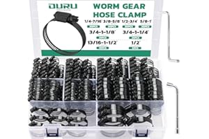 OURU Black Hose Clamp-175PCS Stainless Steel Hose Clamps Assortment Adjustable 1/4"-2"(6-51mm) Worm Gear Hose Clamp,Heavy Duty Small Hose Clamps for Automotive,Pipe,Radiator Plumbing,Fuel Line