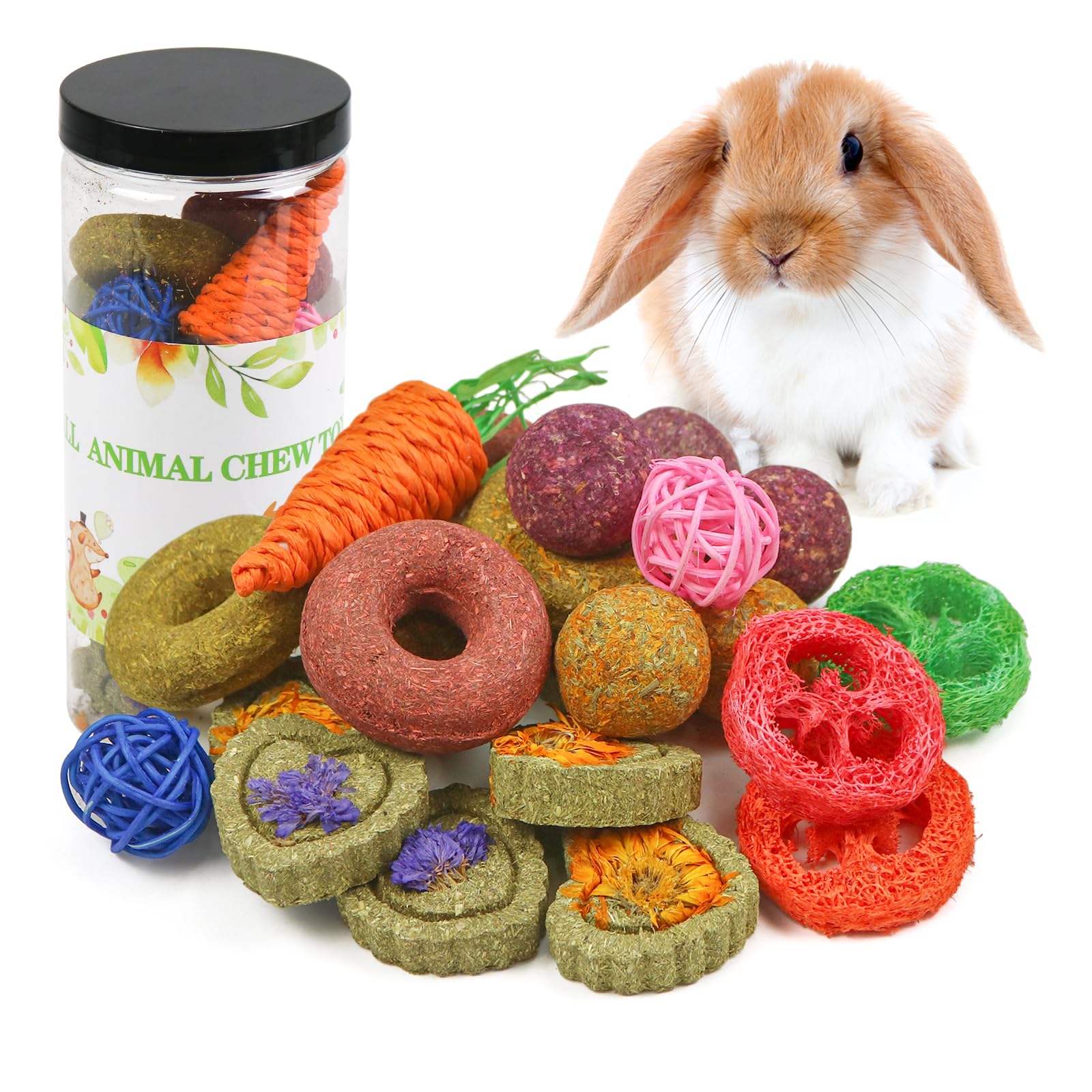 Episkey 22 Pcs Bunny Chew Toys,Natural Timothy Hay Chew Toy for Rabbits, Guinea Pigs, Gerbil, Hamster, Chinchilla Chew Toy for teeth Small Animals MolarTeeth Treats Toys (A)