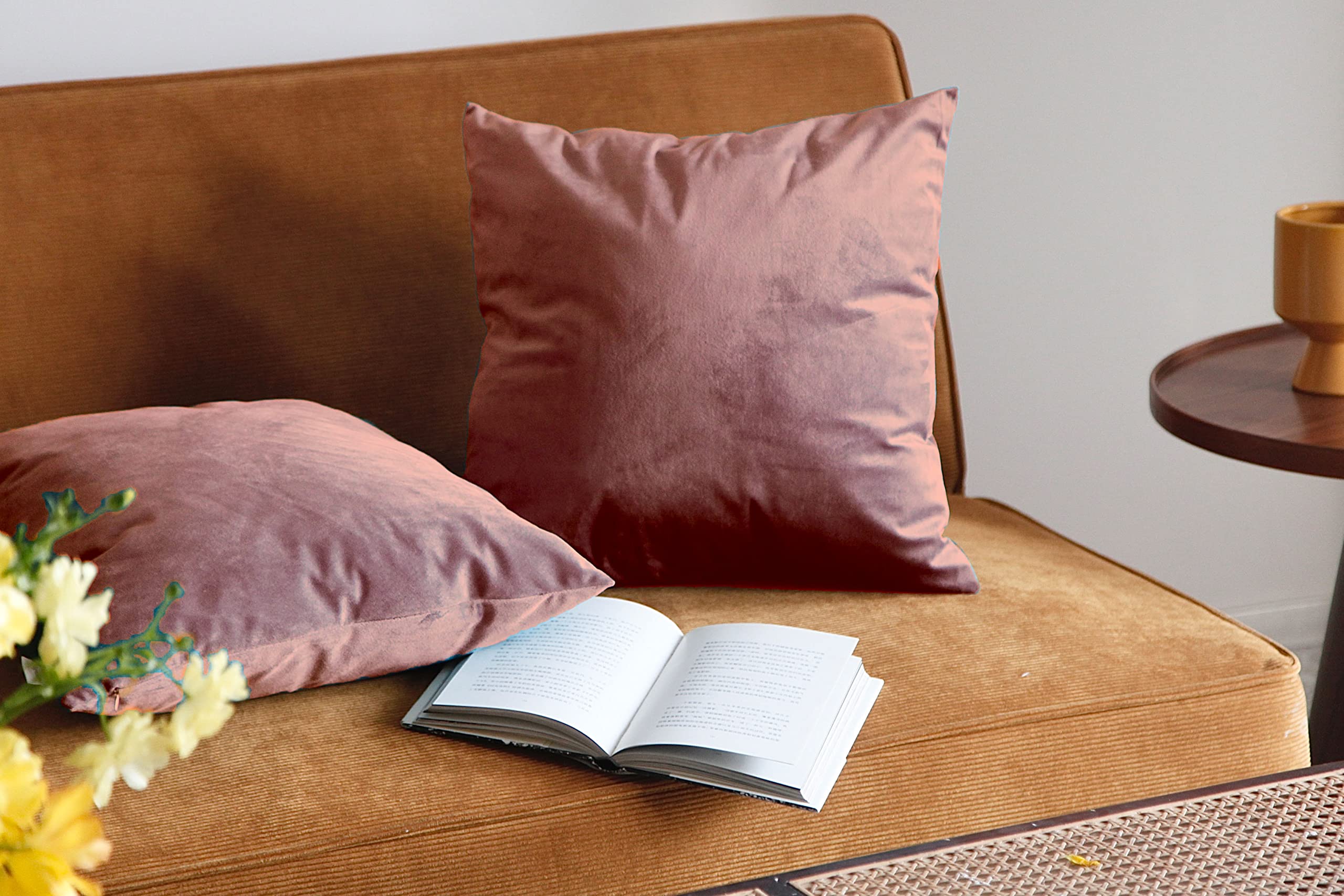 Pagnanno. Set of 2 Soft Velvet Cushion Covers 45x45cm(18x18 Inches) Plain Throw Pillowcases Square Cushion Covers for Chairs,living room,bedroom with Invisible Zipper ((Pack of 2), Jam)