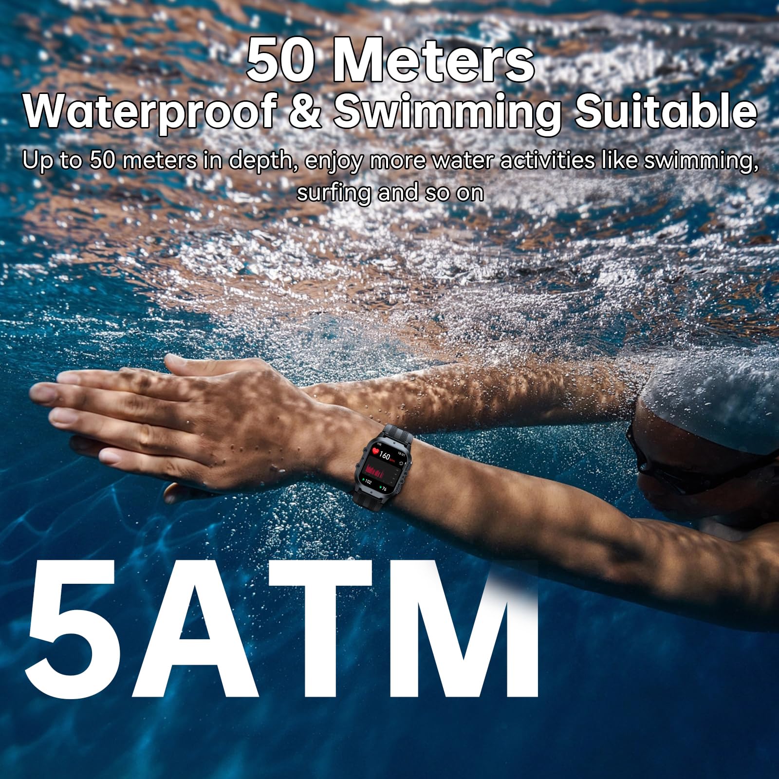 OUKITEL BT20 Military Smart Watches for Men(Answer/Make Calls), 1.96'' Fitness Smart Watches for Android/iPhone, Waterproof Smart Watch with Blood Pressure/Heart Rate/100+ Sport Modes, Watches for Men