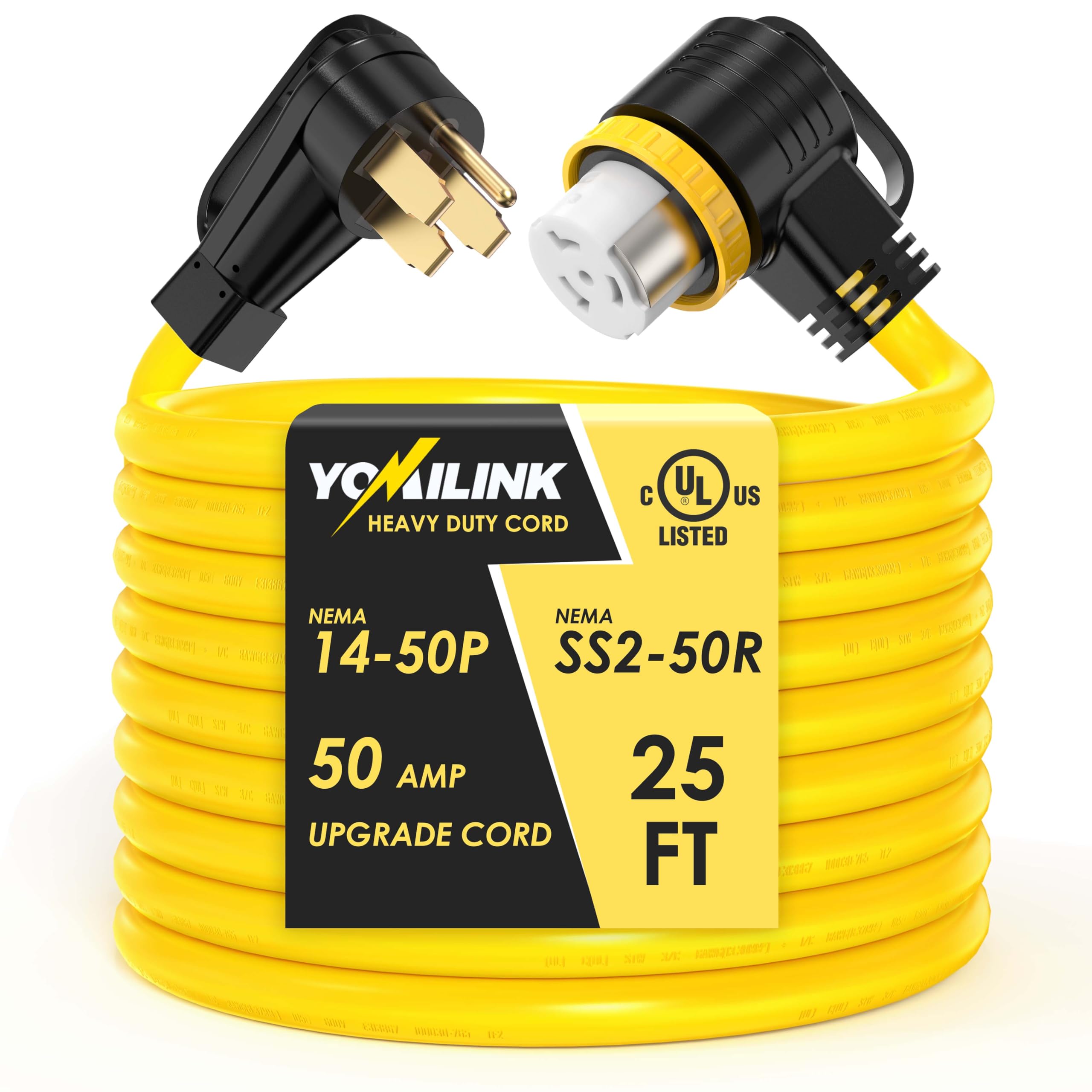Photo 1 of YOMILINK 25 Feet 50 Amp RV/Generator Cord, UL Listed, 100% Copper Wire, NEMA 14-50P to SS2-50R Twist Lock, Newly Designed 90°Grip Handle, 6/3+8/1 Gauge STW Wire