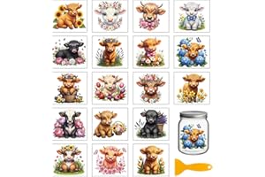 GLOBLELAND Lot de 18 feuilles d'autocollants vintage en forme de bovins des Highlands pour travaux manuels, 9,9 x 9,1 cm, mot