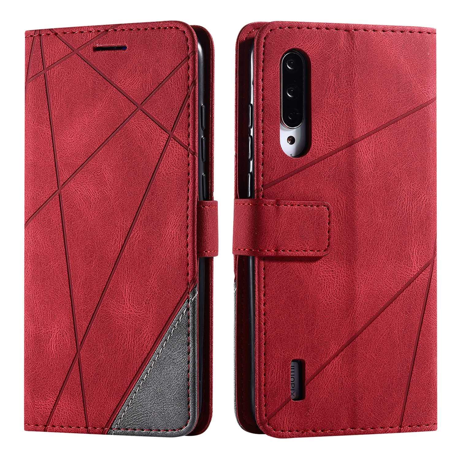 SONWO Case for Xiaomi MI 9 Lite Case, Premium Leather Flip Wallet Case Magnetic Closure Card Slots Kickstand Phone Case for Xiaomi MI 9 Lite, Red