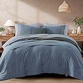 Monbix Queen Comforter Set - 7 Pieces Oxford Blue Prewashed Bed in a Bag Queen Bedding Sets with Comforters, All Seasons Ultra Soft Comforter Bed Set with Sheets,Pillowcases & Shams