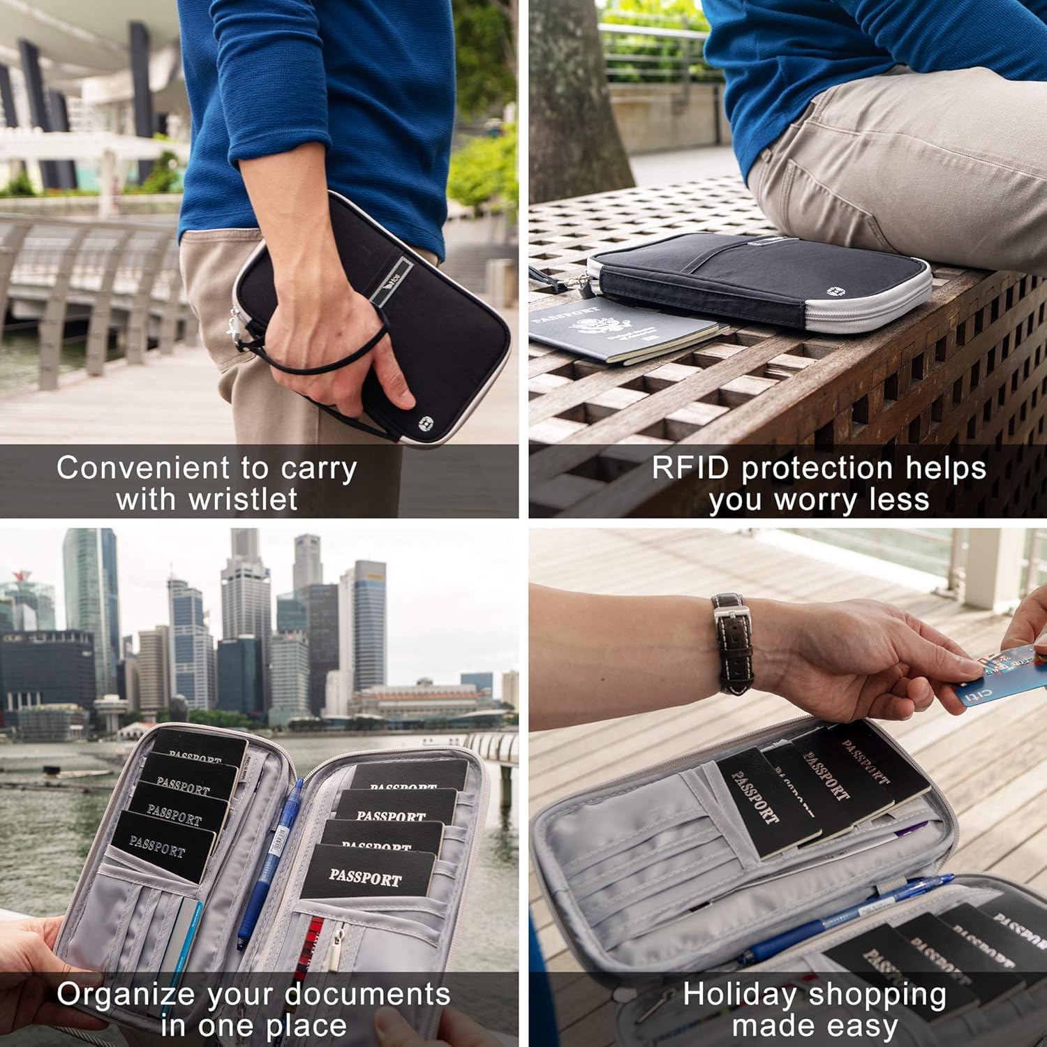  | 8 Multiple Passport Document Family Travel Holder Wallet Organizer w/RFID Blocking & Removable Wrist Strap | Passport Wallets