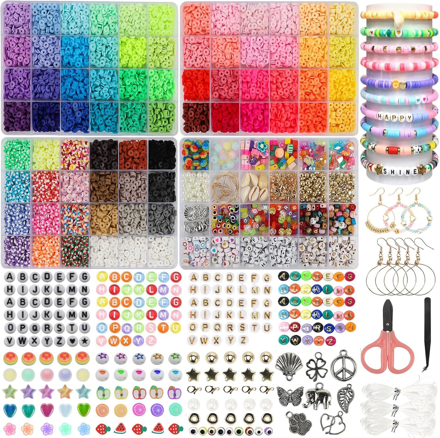 20000 Clay Beads, 96 Color Friendship Bracelet Making Kit for Girls, Letter Love Shell Rainbow Fruit Charms, Polymer Clay Jewelry Necklace Earrings Crafts Gift for Kids Adults