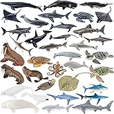 THINKBAY 36PCS Sea Animal Toys with Shark, Whale, Octopus & Other Ocean Animal FigurinesToys for Kids, Ocean Theme Cake Toppers Party Favors Birthday Gift for Boys Girls
