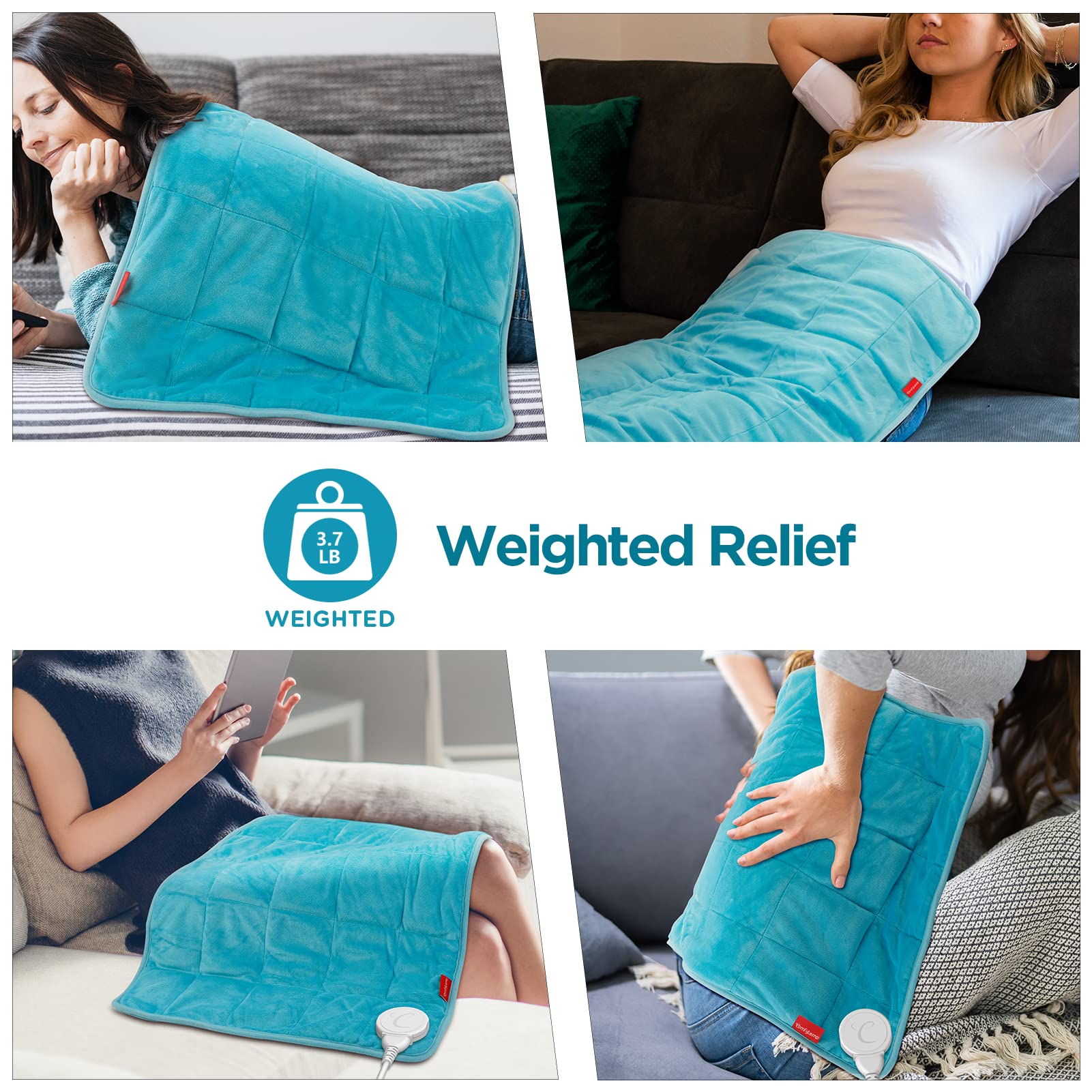Comfytemp Weighted Heating Pad for Back Pain Relief & Cramps, Mothers Day Gifts for Mom, FSA HSA Eligible, 17'' x 30'' Extra Large Heat Pad, 3.7lb Electric Heated Pad, 2H Auto-Off, Machine Washable