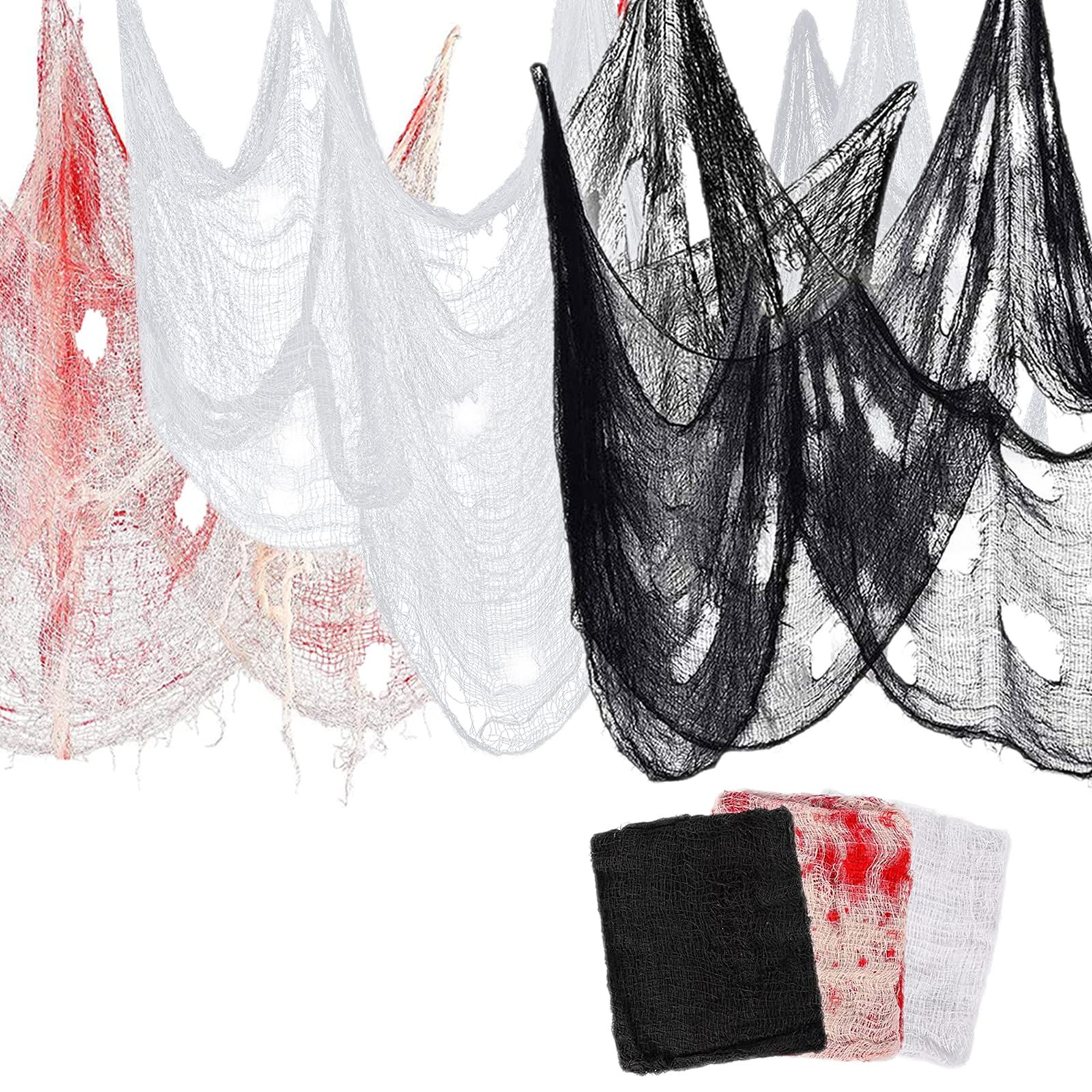 Halloween Black White Bloody Scary Gauze Cloth Indoor Outdoor,3Pcs 200x76cm Halloween Spooky Creepy Cloth,Cheese Cloth Tapestry Spooky Scary Gauze for Halloween Party Decorations,Haunted House Decor