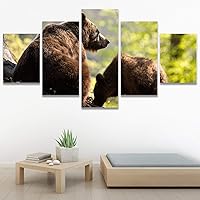 SIGNWIN 5 Panel Canvas Wall Art Modern Art Animals Dramatic Giraffe Lion Multicolor Photography Southwest for Home Decorations Ready to Hang - 60