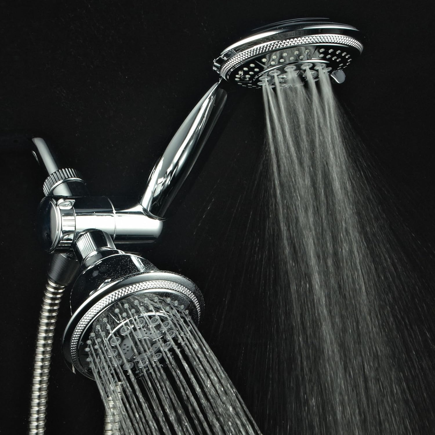 Hydroluxe 1433 Handheld Showerhead & Rain Shower Combo. High Pressure 24 Function 4" Face Dual 2 in 1 Shower Head System with Stainless Steel Hose, Patented 3-way Water Diverter in All-Chrome Finish - - 