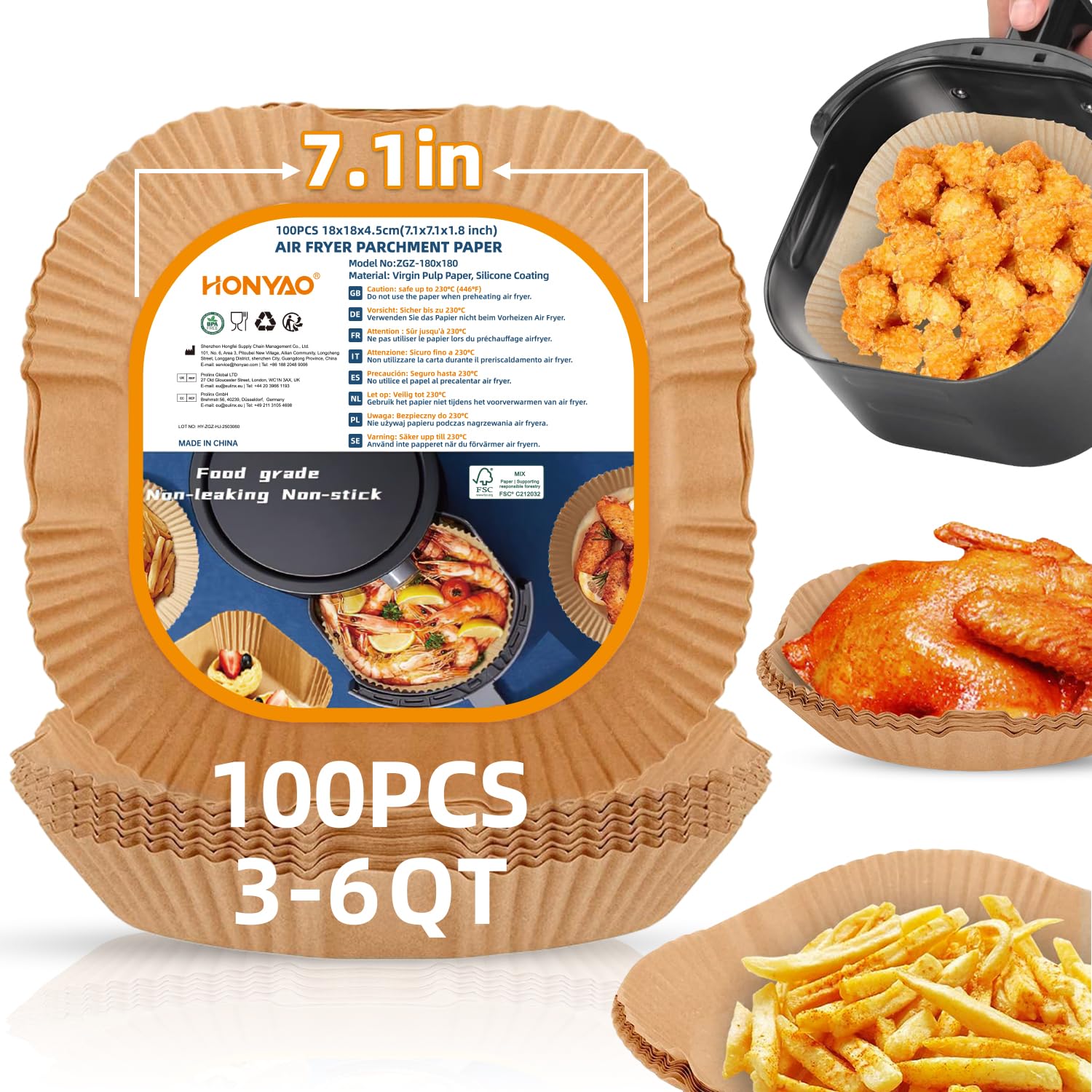 Photo 1 of Air Fryer Paper Liners for 3-6 Qt, 7.1 x 7.1 inch Thickened Square Disposable Parchment Liner compatible with Ninja 5qt / Chefman 4-6 qt/Cosori 5qt / Instant Pot 4qt