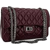 M-ioi-M Quilted Leather Crossbody Bags for Women,Soft Lambskin Adjustable Double Chain Strap Shoulder Bag,Designer Flap Purse | Quilted, Leather, Soft, Lambskin, Adjustable, Double Chain Strap