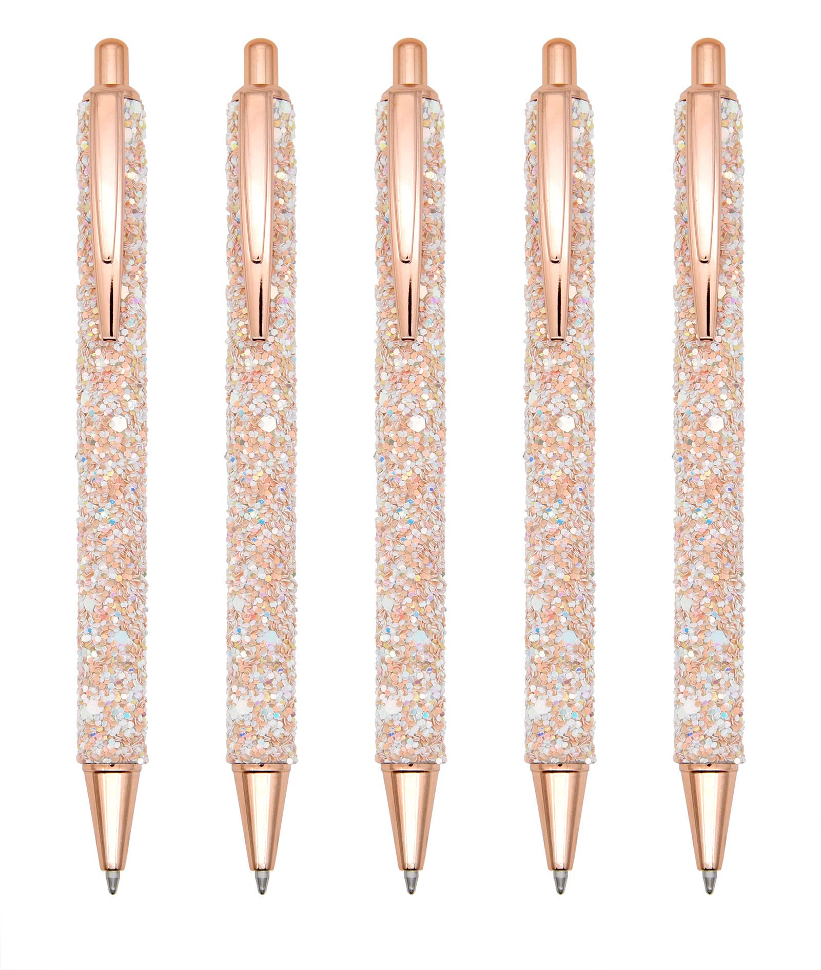 Gullor 5PCS Ballpoint Pens, Glitter Click Ball Pens, Black Ink Medium Point 1mm, for Office Supplies Gift Wedding Birthday, Gold