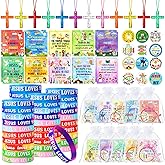 Equsion 300 Pcs Christian Religious Jesus Gifts Sets Bible Verse Cards Jesus Love You Bracelet Crystal Cross Necklace Christian Button Pins Organza Bags for Baptism Party Favor