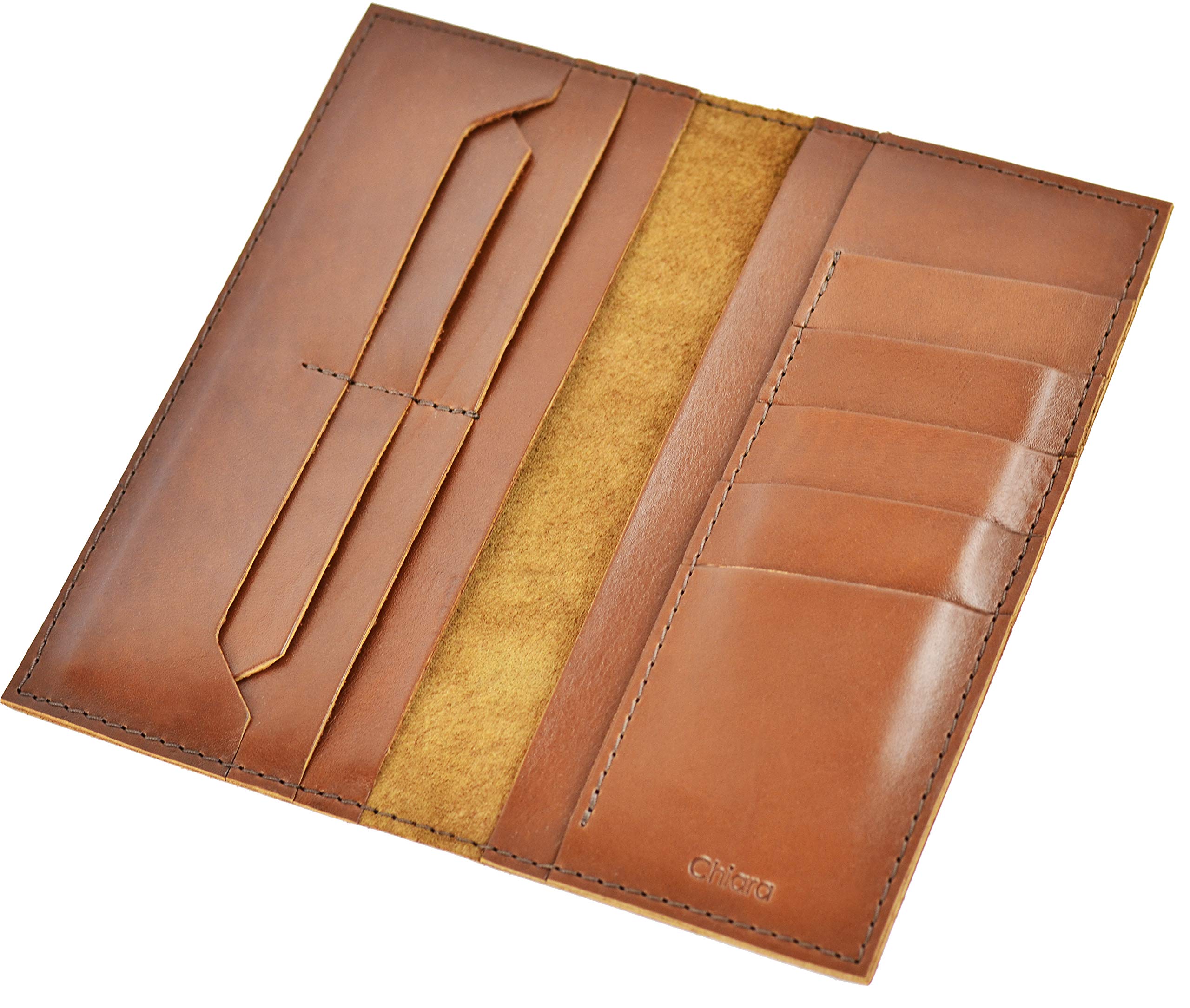 Chiara Collection Men\'s, Women\'s Genuine Leather Long Wallet Card Holder Phone Case (Brown)