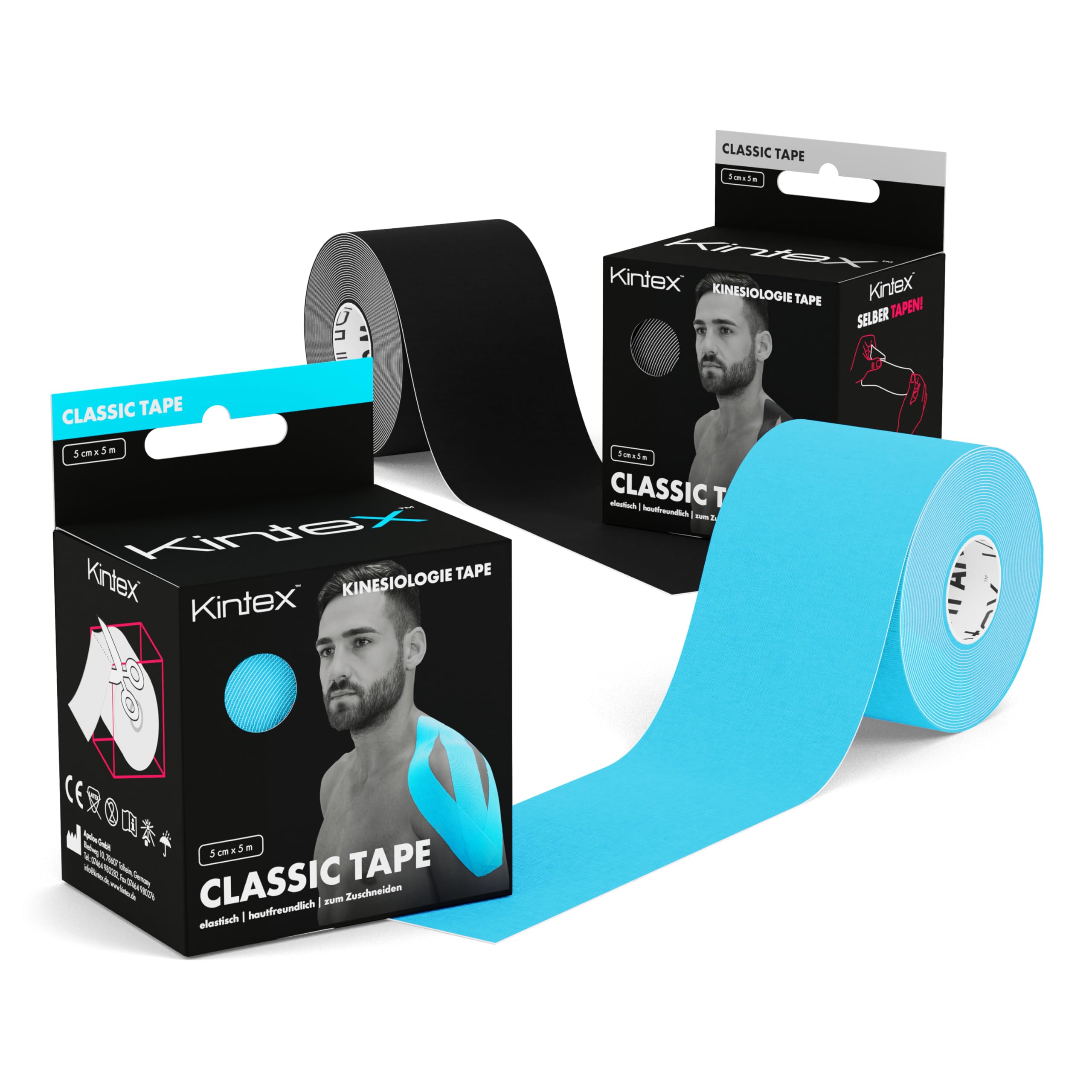 Kintex Kinesiology Tape Classic, 5 cm x 5 m, Skin-Friendly & Waterproof Kinesiology Tape, Physio Tape, Medical Tape (Mixed)