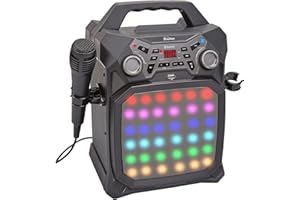 Starion KS350-B Portable Bluetooth Karaoke Machine l Built-in Speaker l Tablet Holder l Rechargeable Battery l USB Port for MP3 Record & Playback l Built-in Bluetooth Receiver l Light Show