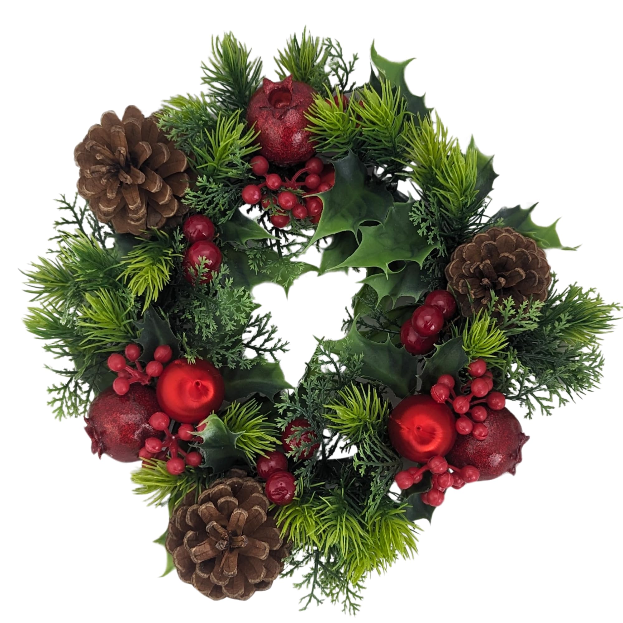 Poinsettia Christmas Wreath, 10" & 16" | Artificial Wreath for Front Door, Wall, or Holiday Decor (Natural with Fruits and Berries, 10" (25cm))