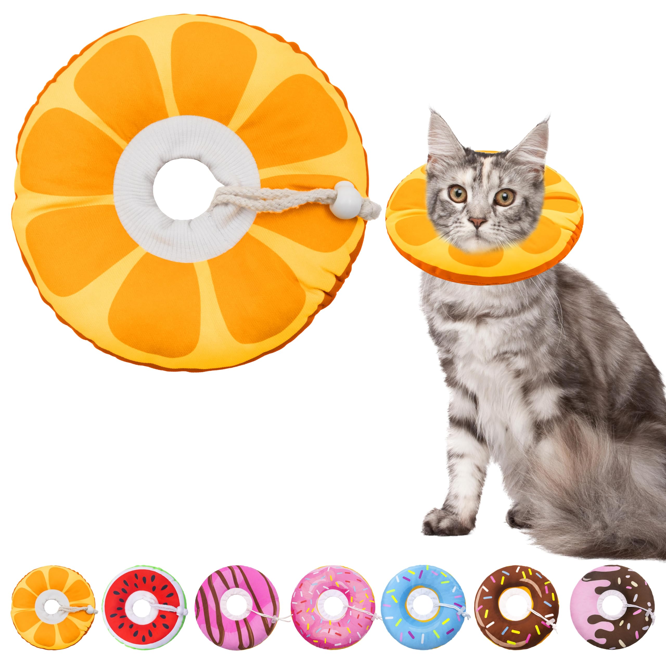 Photo 1 of Seyezo Cat Cone Collar Soft, Adjustable Cat Recovery Collar for Small Medium Large Cats, Cute Donut E Collar After Surgery, Anti-Lick Wound Healing Elizabethan Cone for Kittens (Orange, Medium)