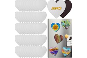 Engrowtic 50 Pcs Magnetic Painting Canvas Panel Magnetic Mini Canvas Boards Magnetic Canvases for Painting Magnetic Mini Tile Art for Fridge Locker Art Paints Crafts DIY(3 in,Heart)