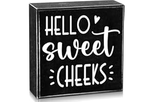 HSSPIRITZ Hello Sweet Cheeks 7 * 7 * 1.6 Inch Funny Home Bathroom Art Sign, Rustic Farmhouse Black Wood Box Plaque Bathroom Shelf Wall Decor for Home,Restroom,Toilet,Housewarming Gifts