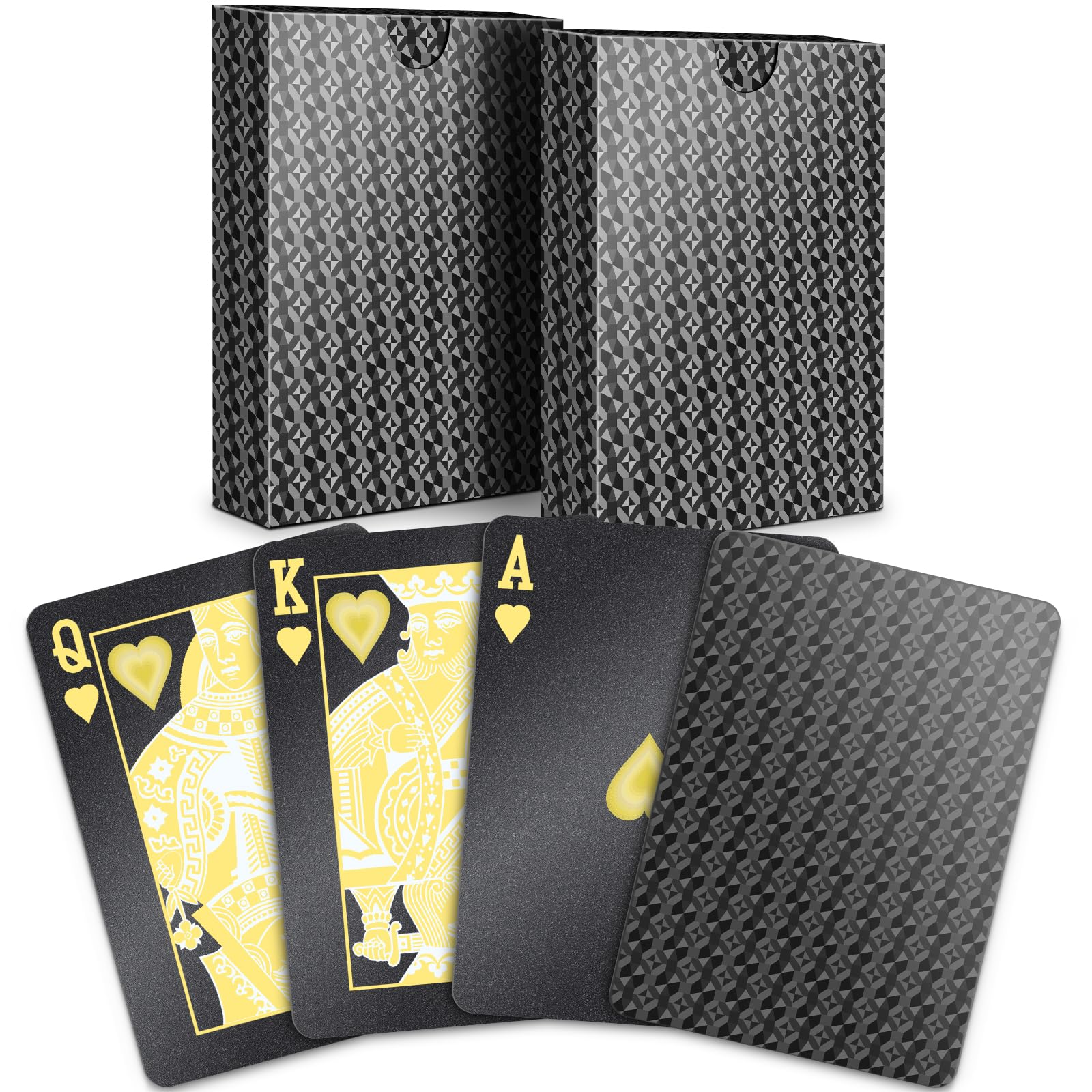 BIERDORF Waterproof Playing Cards - Durable Cool Plastic Deck of Cards - Standard Index Professional Poker - Vintage Casino Card Themed Games for Family or Adults - 2 Pack of Black Diamond Style