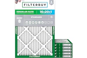 Filterbuy 16x20x1 Air Filter MERV 8 Essential Dust & Allergy Defense (6-Pack), Electrostatic Pleated HVAC AC Furnace Filters 