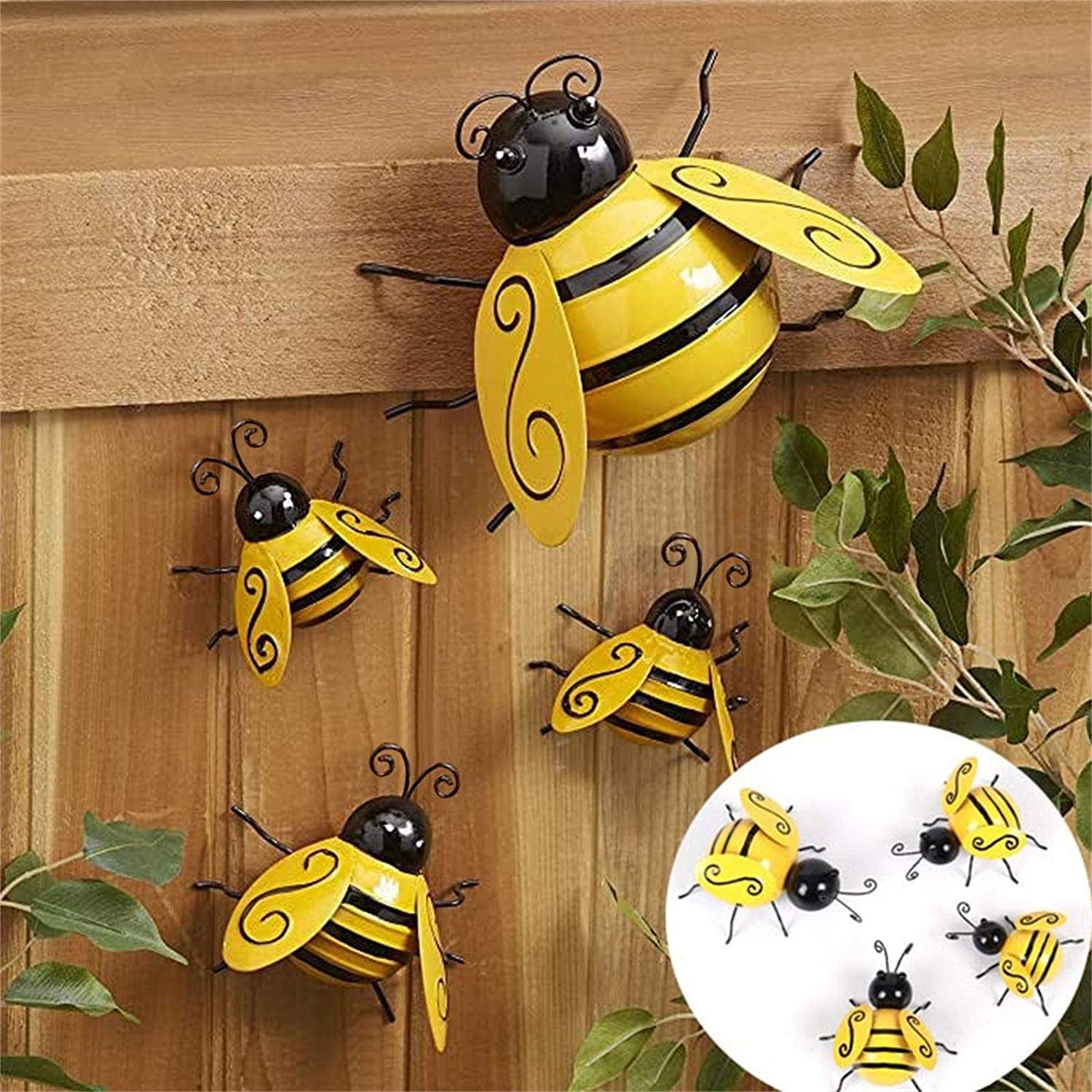 4pcs Metal Bumble Bee Decorations, Bee Wall Art 3D Sculpture, Bee Garden Ornaments,Metal Bumblebee Wall Decoration Garden Bumble Bee Decor 1