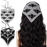 2Pcs Halloween Crochet Headband Head Scarf, Bat Spiderweb Triangle Bandana | Knitted Halloween Hair Styling Accessories for Women
