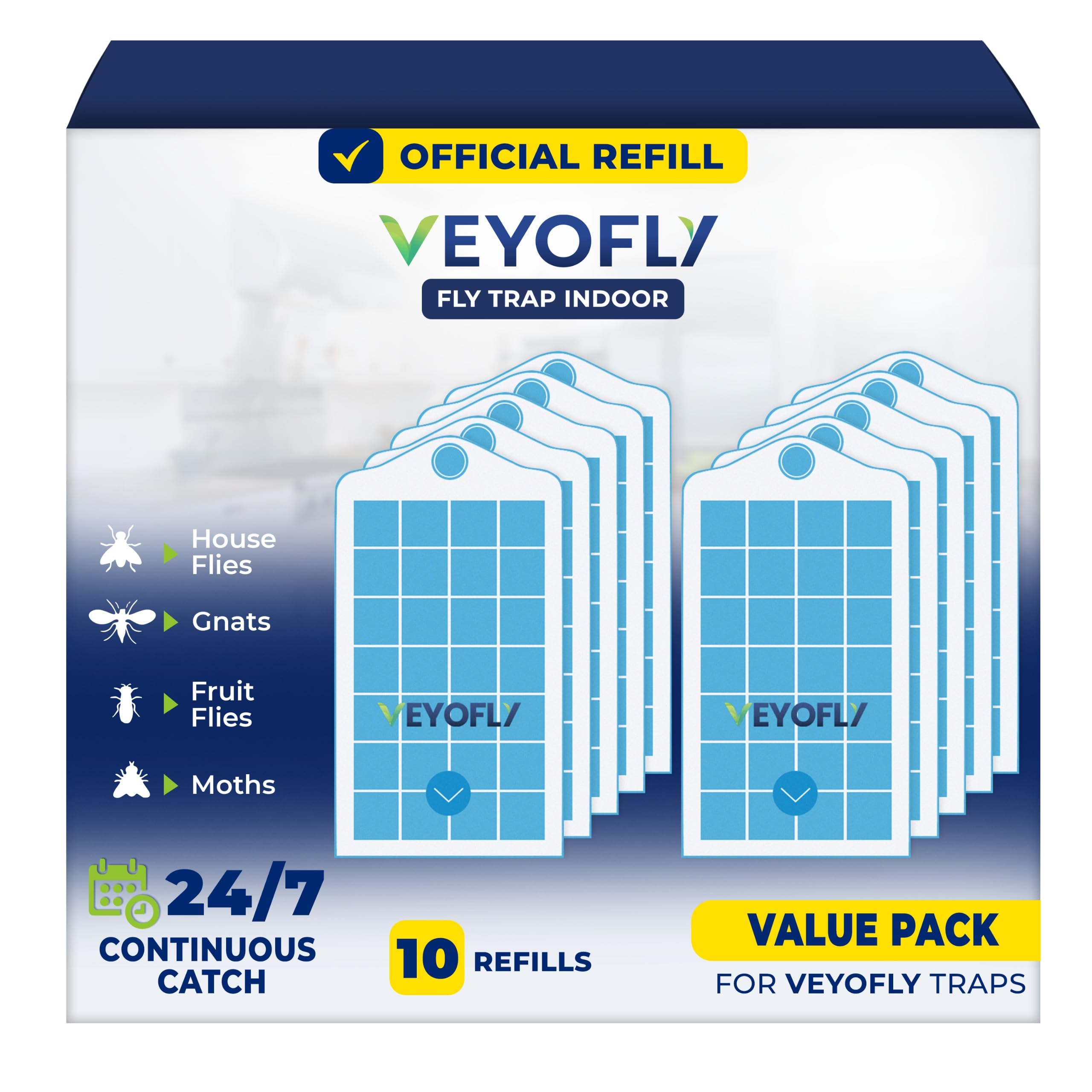 Photo 1 of VEYOFLY Fruit Fly Traps for Indoors Refill, Gnat Traps for House, Fly Catcher, Fly Trap, Fly Trap, Plug in Catch for Fruit Flies, Moths, Gnats, Mosquito Trap (Pack of 10 Refills)