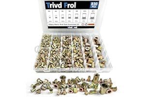 Trivd Frol Rivet Nut Tool Kit, 830pcs SAE/Metric Rivet Nut Assortment Kit M3, M4, M5, M6, M8, M10, M12, w Galvanized Carbon Steel Flat Head Threaded Insert Nuts (Metric - 830pcs)