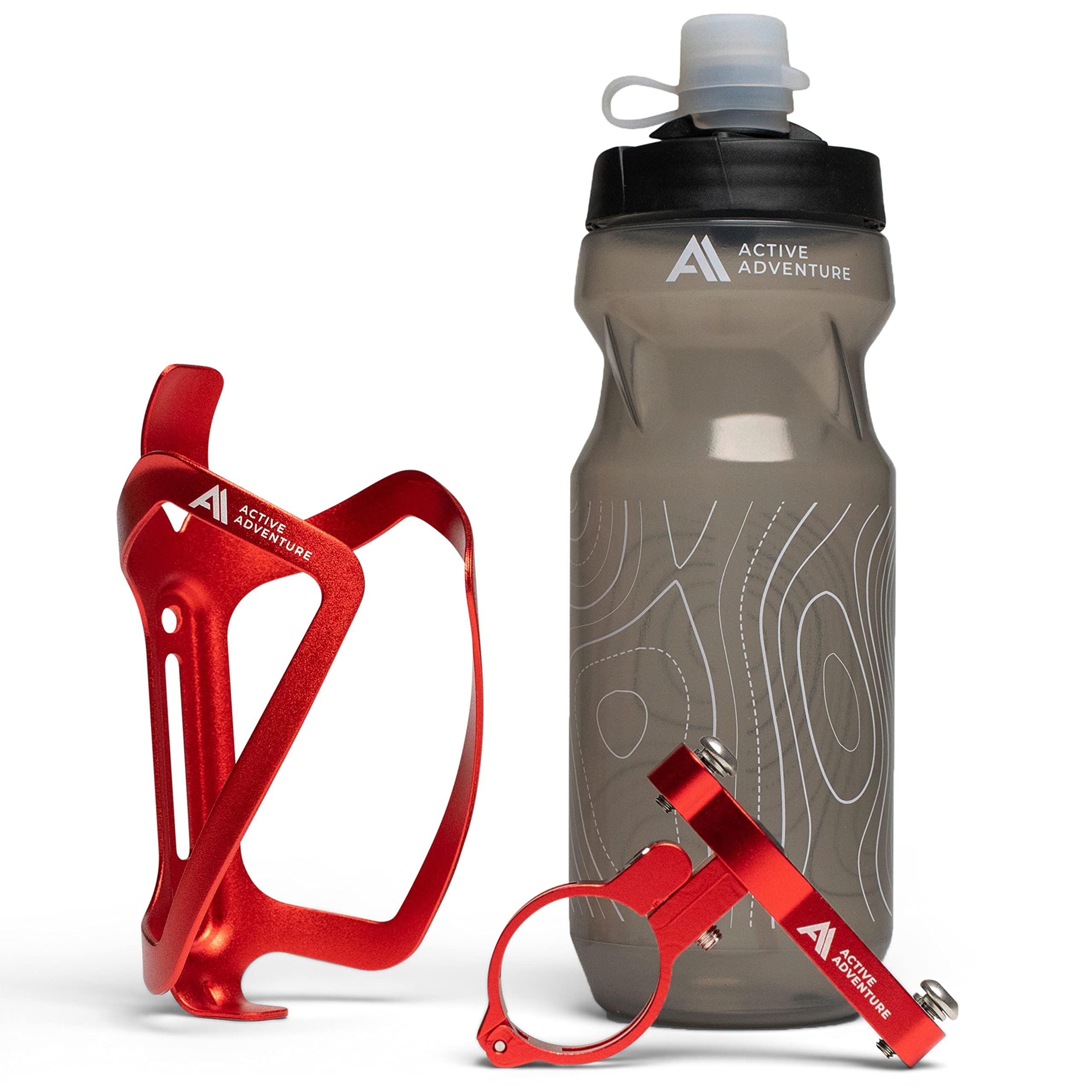 Photo 1 of Bike Water Bottle Holder Combo - 20 Oz Squeeze Bottle & Bicycle Mount Cage Rack, No Screws Needed, Durable Alloy - Fits All Handlebar Bikes & MTB Mountain Road - for Adults, Kids (Red)