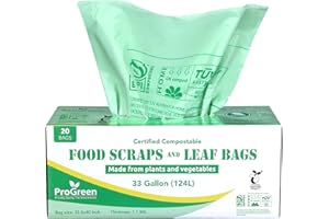 Compost Bags 33 Gallon Compostable Trash Bags, Extra Thick 1.1 Mil, Compost Kitchen Bin Bags, Food Scraps Yard Waste Bags, AS