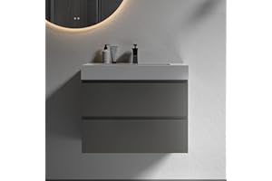BLUHOUZZ Alice 30 Inch Modern Grey Bathroom Vanity with Sink, 2 Drawers, Wall Mounted, Glossy Finish