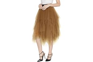 Urban CoCo Women's A-Line Mesh Tutu Skirt Fluffy Layered Tulle Midi Long Skirts with Elastic Waist