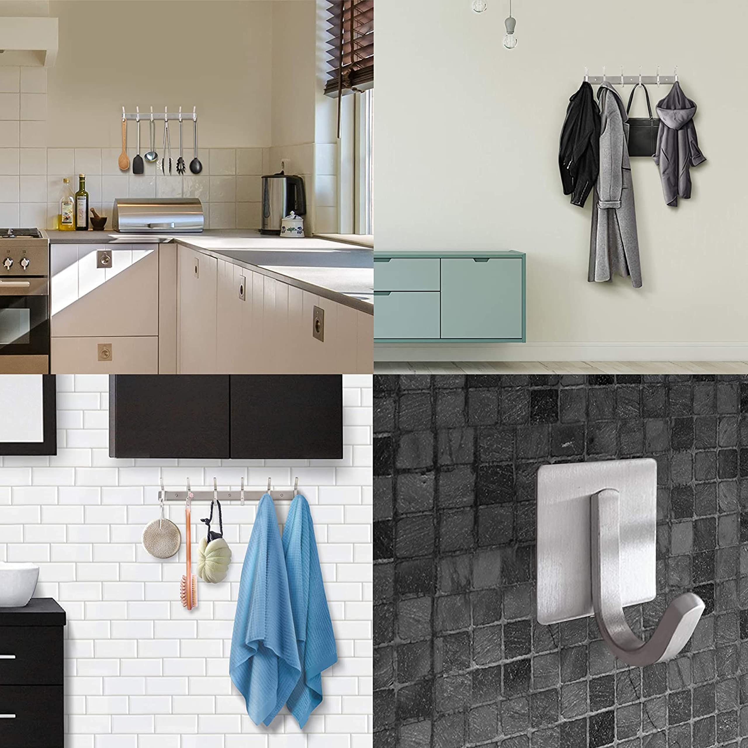 smartpeas Kleiderhaken Garderobenleiste - Rostfreier Gebürsteter Edelstahl - Chrome Matt Kleiderhaken Wand - 6 Feste Haken Halten Bis 30Kg - Plus: 1 Selbstklebender Haken 3